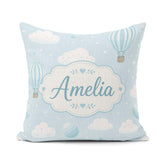 Custom Name Hot Air Balloons with Clouds Sky Background Seamless Square Filled Cushion Throw Pillow Sofa Bed Home Decor Zip Washable UK Made