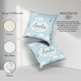 Custom Name Hot Air Balloons with Clouds Sky Background Seamless Square Filled Cushion Throw Pillow Sofa Bed Home Decor Zip Washable UK Made