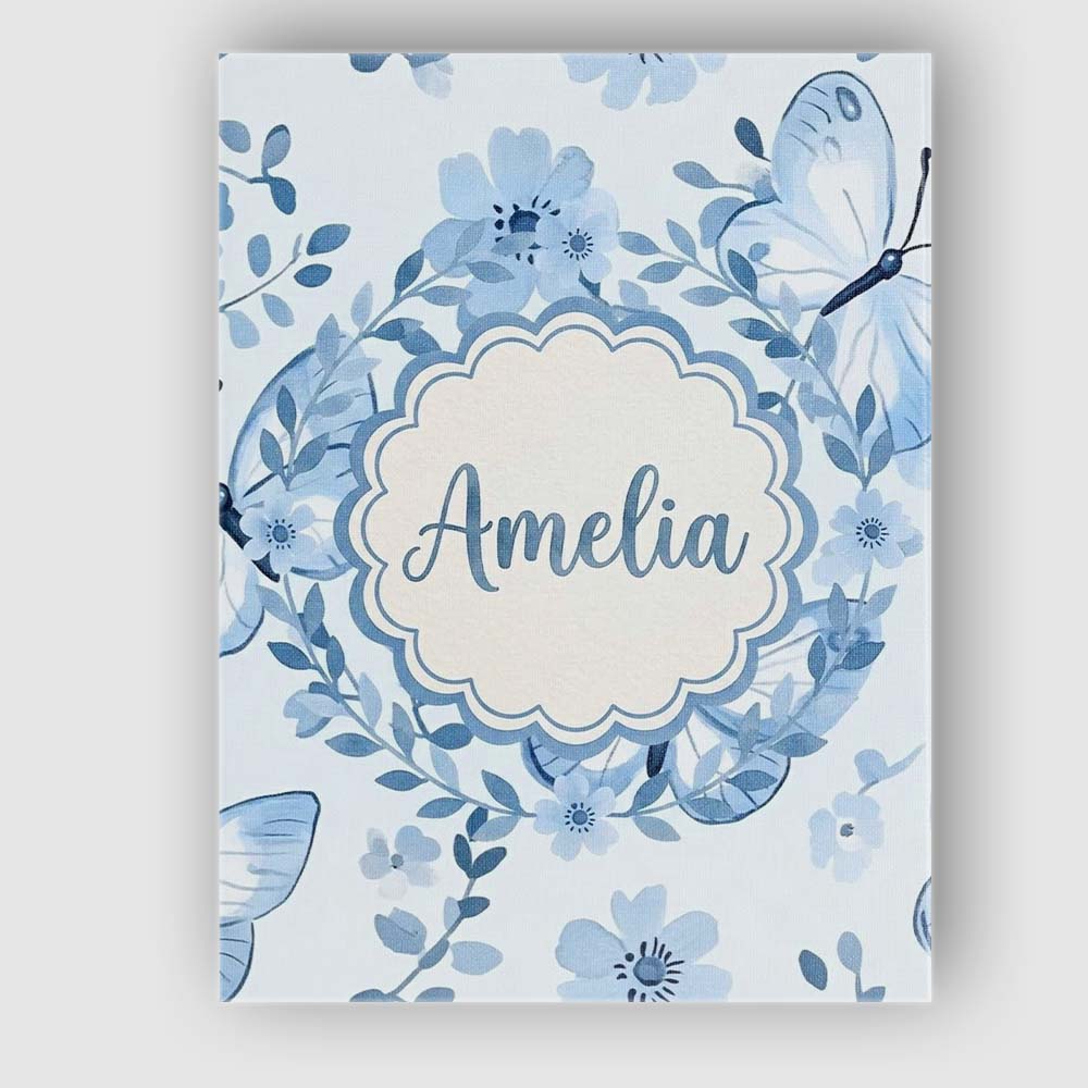 Personalised Name Cute Blue Butterflies Custom  Modern Room Accent Elegant Feature Canvas Wall Art Print Decor Picture Ready to Hang