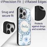 Cute Blue Butterflies with Floral Background Custom Name Protective Phone Case Mobile Cover Durable Everyday Smartphone Shock Resistant