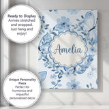 Personalised Name Cute Blue Butterflies Custom  Modern Room Accent Elegant Feature Canvas Wall Art Print Decor Picture Ready to Hang