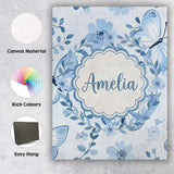 Personalised Name Cute Blue Butterflies Custom  Modern Room Accent Elegant Feature Canvas Wall Art Print Decor Picture Ready to Hang