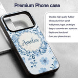 Cute Blue Butterflies with Floral Background Custom Name Protective Phone Case Mobile Cover Durable Everyday Smartphone Shock Resistant