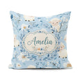 Custom Name Baby Sheep Lambs with Blue Floral Background Pattern Square Filled Cushion Throw Pillow Sofa Bed Home Decor Zip Washable UK Made