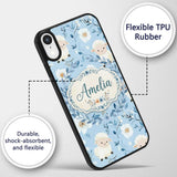 Cute Baby Sheep Lambs with Blue Floral Background Custom Name Protective Phone Case Mobile Cover Durable Everyday Smartphone Shock Resistant