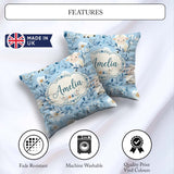 Custom Name Baby Sheep Lambs with Blue Floral Background Pattern Square Filled Cushion Throw Pillow Sofa Bed Home Decor Zip Washable UK Made