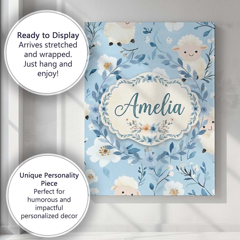 Personalised Name Cute Baby Sheep Lambs Custom  Modern Room Accent Elegant Feature Canvas Wall Art Print Decor Picture Ready to Hang
