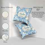 Custom Name Baby Sheep Lambs with Blue Floral Background Pattern Square Filled Cushion Throw Pillow Sofa Bed Home Decor Zip Washable UK Made