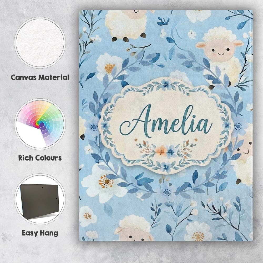 Personalised Name Cute Baby Sheep Lambs Custom  Modern Room Accent Elegant Feature Canvas Wall Art Print Decor Picture Ready to Hang