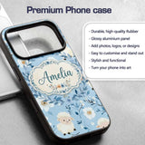 Cute Baby Sheep Lambs with Blue Floral Background Custom Name Protective Phone Case Mobile Cover Durable Everyday Smartphone Shock Resistant
