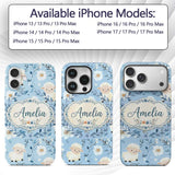 Cute Baby Sheep Lambs with Blue Floral Background Custom Name Protective Phone Case Mobile Cover Durable Everyday Smartphone Shock Resistant