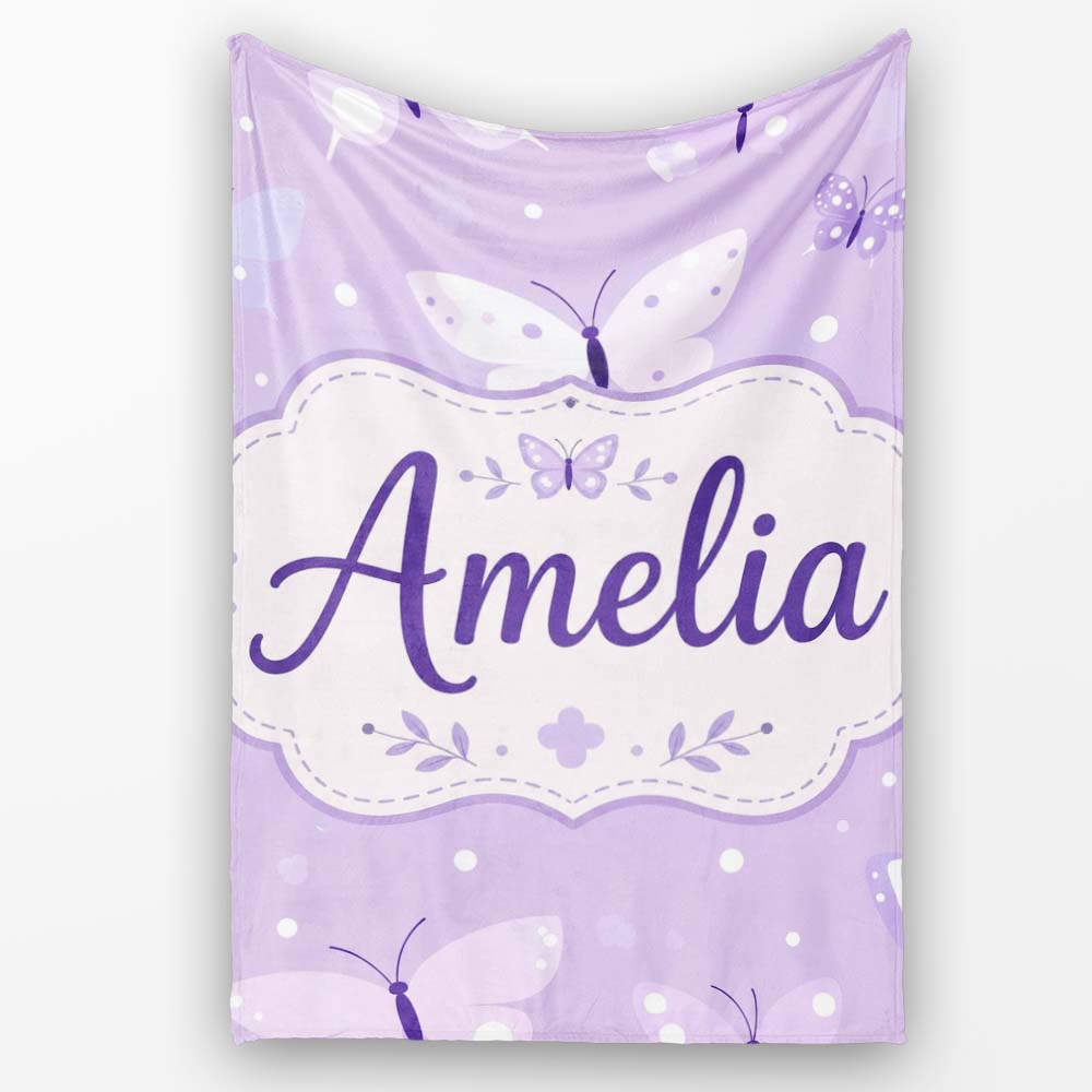 Cute Purple Butterflies with Soft Abstract Background Seamless  Personalised Custom Name Super Soft Fleece Blanket Bed Sofa Throw