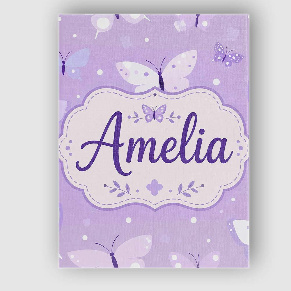Personalised Name Cute Purple Butterflies Custom  Unique Gift Idea Elegant Feature Canvas Wall Art Print Decor Picture Ready to Hang