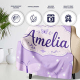 Cute Purple Butterflies with Soft Abstract Background Seamless  Personalised Custom Name Super Soft Fleece Blanket Bed Sofa Throw