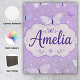 Personalised Name Cute Purple Butterflies Custom  Unique Gift Idea Elegant Feature Canvas Wall Art Print Decor Picture Ready to Hang