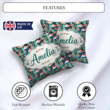 Custom Name Modern Flamingo Birds with Geometric Jungle Seamless Square Filled Cushion Throw Pillow Sofa Bed Home Decor Zip Washable UK Made