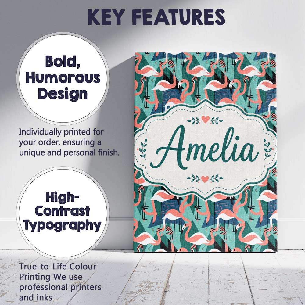 Personalised Name Modern Flamingo Birds Custom  Unique Gift Idea Elegant Feature Canvas Wall Art Print Decor Picture Ready to Hang