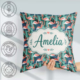 Custom Name Modern Flamingo Birds with Geometric Jungle Seamless Square Filled Cushion Throw Pillow Sofa Bed Home Decor Zip Washable UK Made