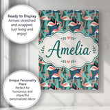 Personalised Name Modern Flamingo Birds Custom  Unique Gift Idea Elegant Feature Canvas Wall Art Print Decor Picture Ready to Hang