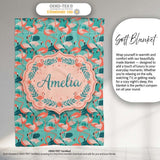 Modern Flamingo Birds with Teal Tropical Leaves Seamless Pattern  Personalised Custom Name Super Soft Fleece Blanket Bed Sofa Throw