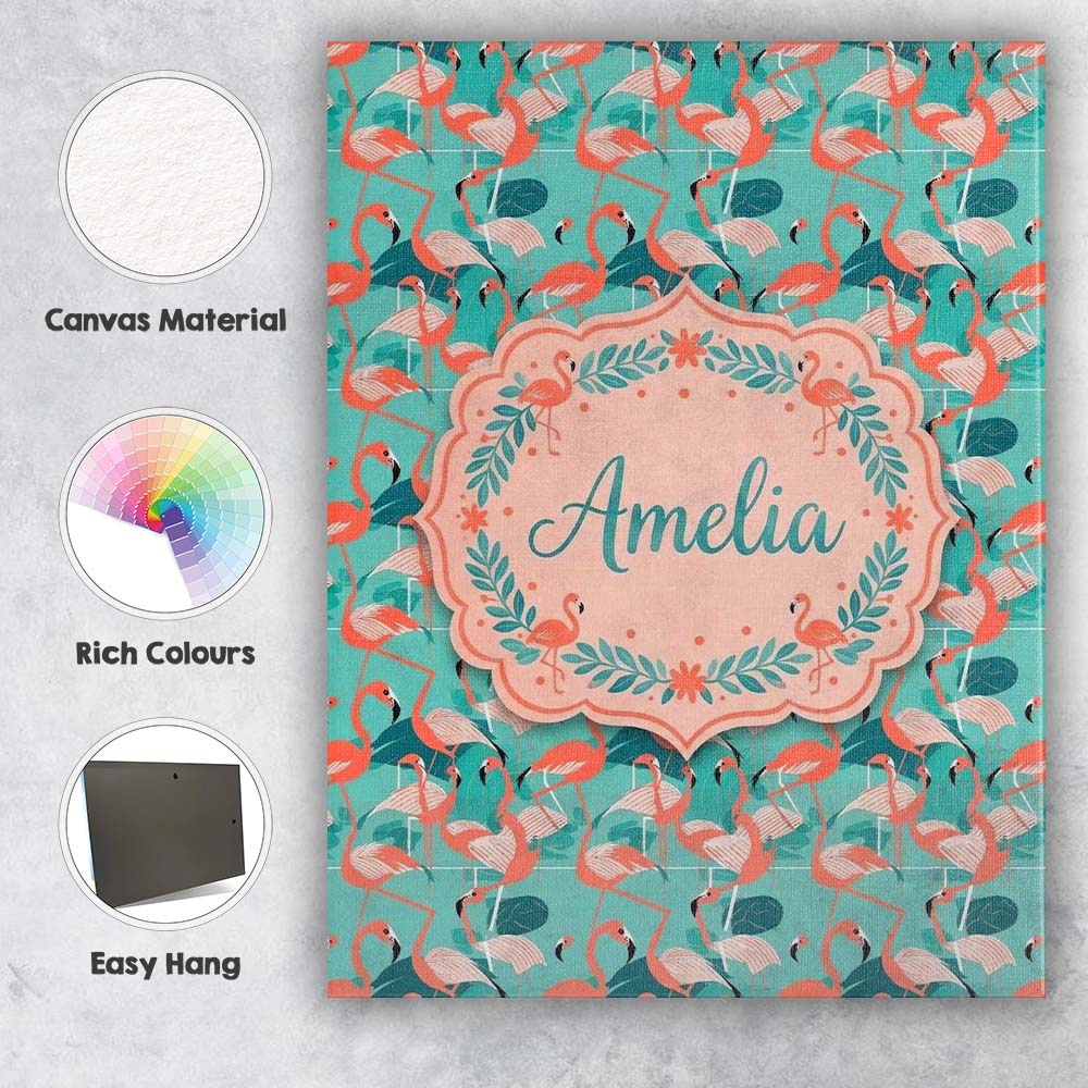 Personalised Name Modern Flamingo Birds Custom  Unique Gift Idea Elegant Feature Canvas Wall Art Print Decor Picture Ready to Hang