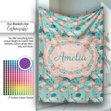 Modern Flamingo Birds with Teal Tropical Leaves Seamless Pattern  Personalised Custom Name Super Soft Fleece Blanket Bed Sofa Throw