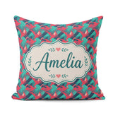 Custom Name Flamingo with Geometric Tropical Background Seamless Square Filled Cushion Throw Pillow Sofa Bed Home Decor Zip Washable UK Made