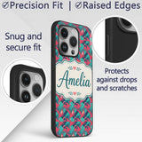 Stylish Flamingo Birds with Geometric Tropical Custom Name Protective Phone Case Mobile Cover Durable Everyday Smartphone Shock Resistant