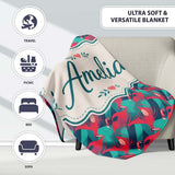 Stylish Flamingo Birds with Geometric Tropical Background Seamless  Personalised Custom Name Super Soft Fleece Blanket Bed Sofa Throw