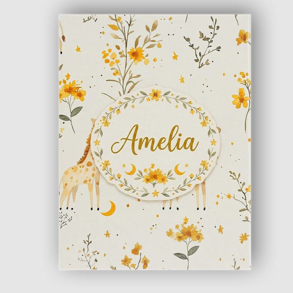 Personalised Name Cute Baby Giraffes with Custom  Unique Gift Idea Elegant Feature Canvas Wall Art Print Decor Picture Ready to Hang