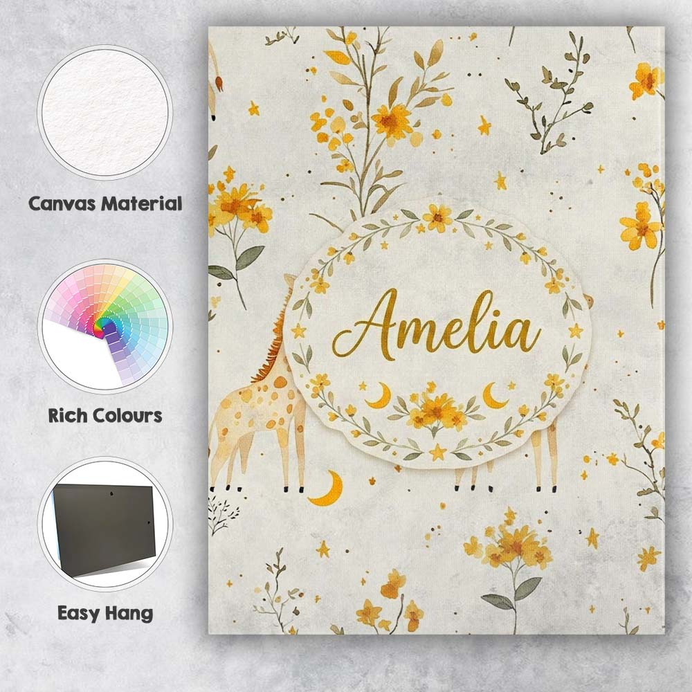 Personalised Name Cute Baby Giraffes with Custom  Unique Gift Idea Elegant Feature Canvas Wall Art Print Decor Picture Ready to Hang