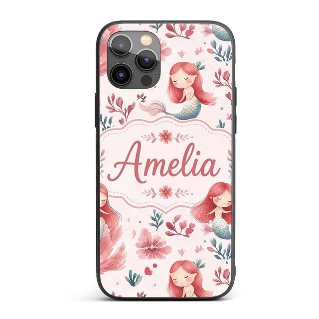 Cute Little Mermaids with Soft Floral Background Custom Name Protective Phone Case Mobile Cover Durable Everyday Smartphone Shock Resistant