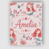 Personalised Name Cute Little Mermaids with Custom  Bespoke Interior Contemporary Canvas Wall Art Print Decor Picture Ready to Hang