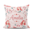 Custom Name Little Mermaids with Soft Floral Background Seamless Square Filled Cushion Throw Pillow Sofa Bed Home Decor Zip Washable UK Made