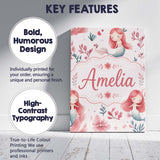 Personalised Name Cute Little Mermaids with Custom  Bespoke Interior Contemporary Canvas Wall Art Print Decor Picture Ready to Hang