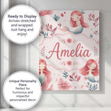 Personalised Name Cute Little Mermaids with Custom  Bespoke Interior Contemporary Canvas Wall Art Print Decor Picture Ready to Hang