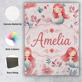 Personalised Name Cute Little Mermaids with Custom  Bespoke Interior Contemporary Canvas Wall Art Print Decor Picture Ready to Hang