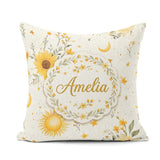Custom Name Yellow Sunflowers with Botanical Background Seamless Square Filled Cushion Throw Pillow Sofa Bed Home Decor Zip Washable UK Made