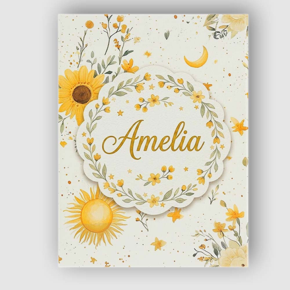 Personalised Name Yellow Sunflowers with Custom  Unique Gift Idea Elegant Feature Canvas Wall Art Print Decor Picture Ready to Hang