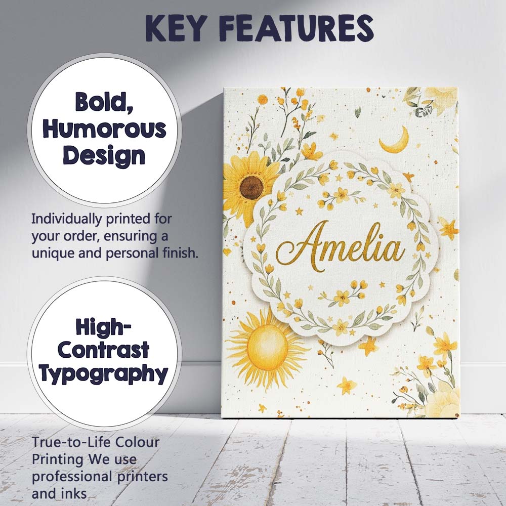 Personalised Name Yellow Sunflowers with Custom  Unique Gift Idea Elegant Feature Canvas Wall Art Print Decor Picture Ready to Hang