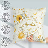 Custom Name Yellow Sunflowers with Botanical Background Seamless Square Filled Cushion Throw Pillow Sofa Bed Home Decor Zip Washable UK Made