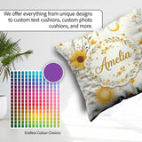 Custom Name Yellow Sunflowers with Botanical Background Seamless Square Filled Cushion Throw Pillow Sofa Bed Home Decor Zip Washable UK Made