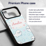 Cute Kawaii Seal Cartoon Animal Ocean Pattern Custom Name Protective Phone Case Mobile Cover Durable Everyday Smartphone Shock Resistant