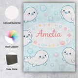 Personalised Name Cute Kawaii Seal Cartoon Animal Ocean Pattern Custom  Statement Canvas Wall Art Print Decor Picture Ready to Hang