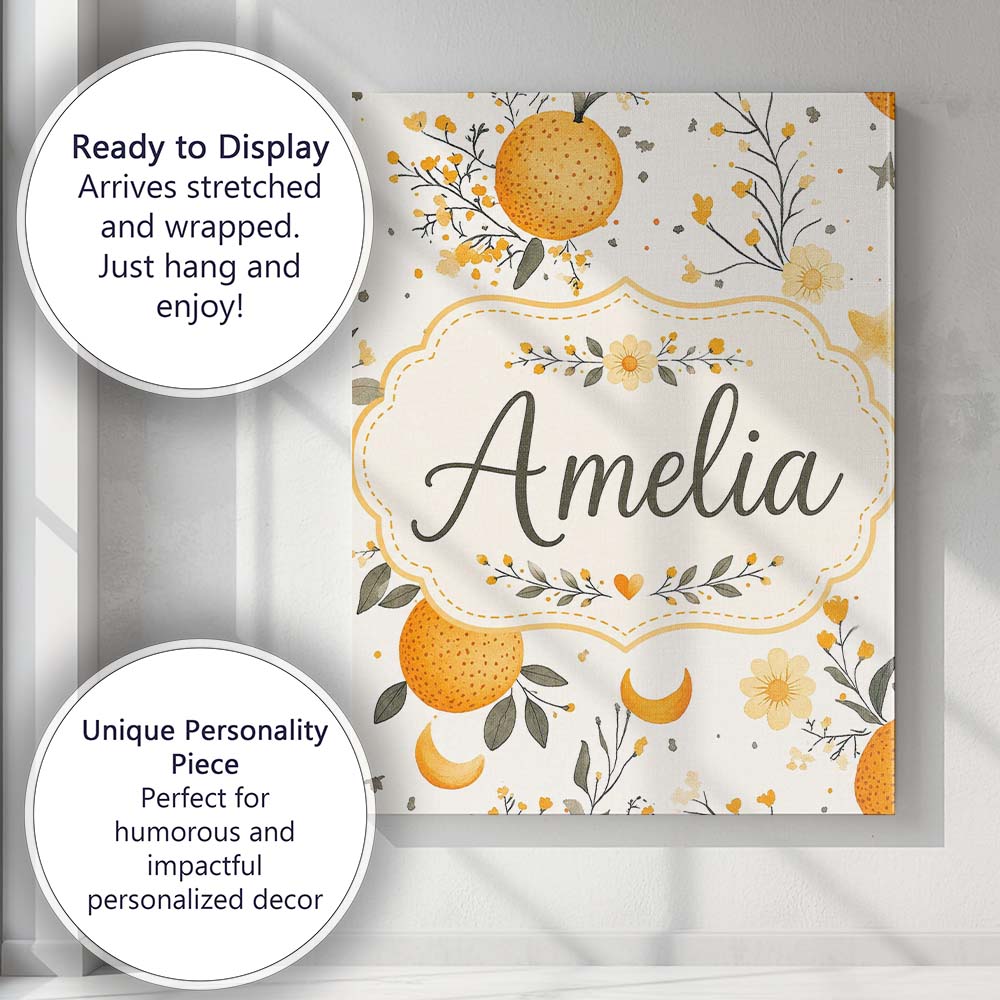 Personalised Name Fresh Oranges with Custom Premium Decorative Design Modern Room Accent Canvas Wall Art Print Decor Picture Ready to Hang