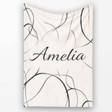 Continuous Line Art Black Cream Minimal Abstract Pattern Lovely  Personalised Custom Name Super Soft Fleece Blanket Bed Sofa Throw