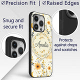 Soft Yellow Clouds Moon and Floral Dream Pattern Custom Name Protective Phone Case Mobile Cover Durable Everyday Smartphone Shock Resistant