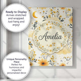 Personalised Name Soft Yellow Clouds Moon Custom  Unique Gift Idea Elegant Feature Canvas Wall Art Print Decor Picture Ready to Hang