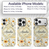 Soft Yellow Clouds Moon and Floral Dream Pattern Custom Name Protective Phone Case Mobile Cover Durable Everyday Smartphone Shock Resistant