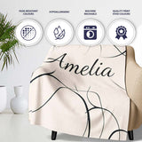Continuous Line Art Black Cream Minimal Abstract Pattern Lovely  Personalised Custom Name Super Soft Fleece Blanket Bed Sofa Throw